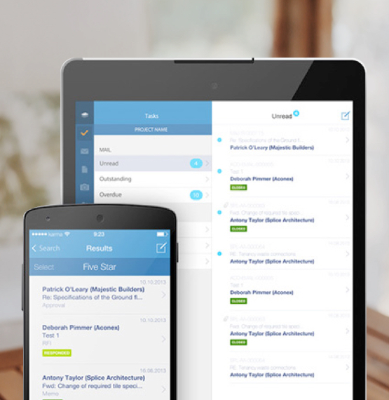 Mobile and Tablet mail inbox of a Digital Enterprise App