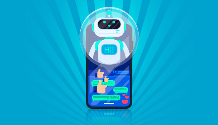 Illustrated image of chatbot coming out of phone