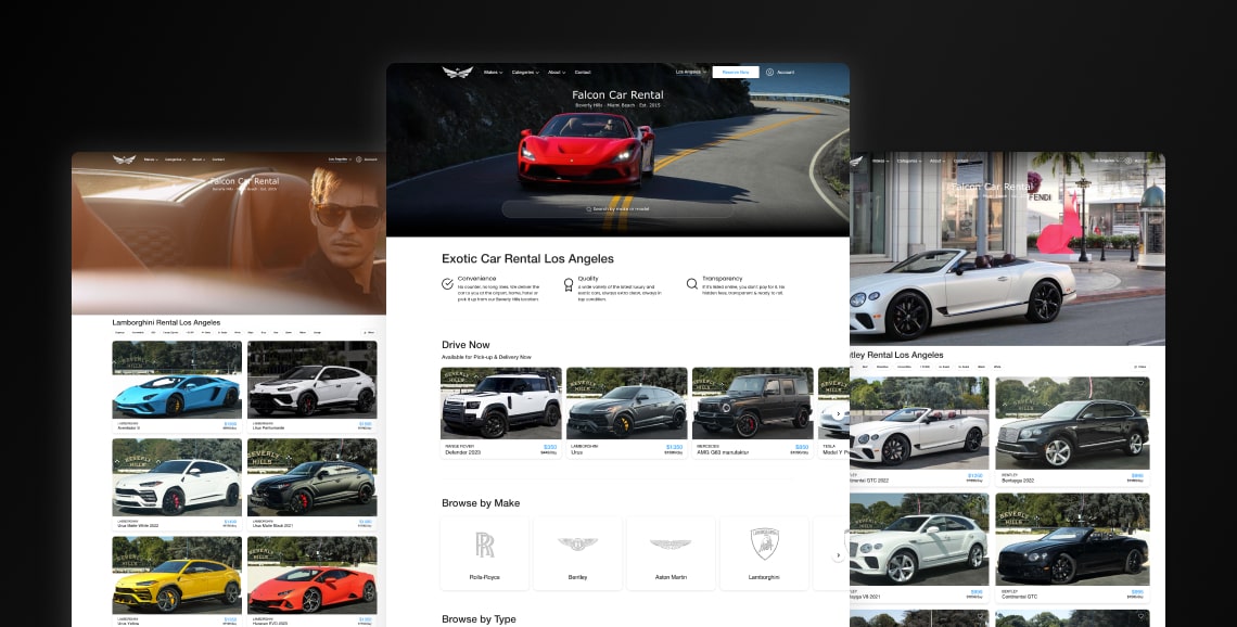 Home page of Falcon Car Rental website