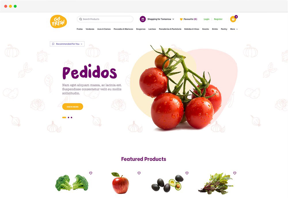 Homepage of the ecommerece grocery website