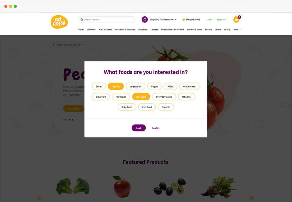 interested food page of the ecommerece grocery website