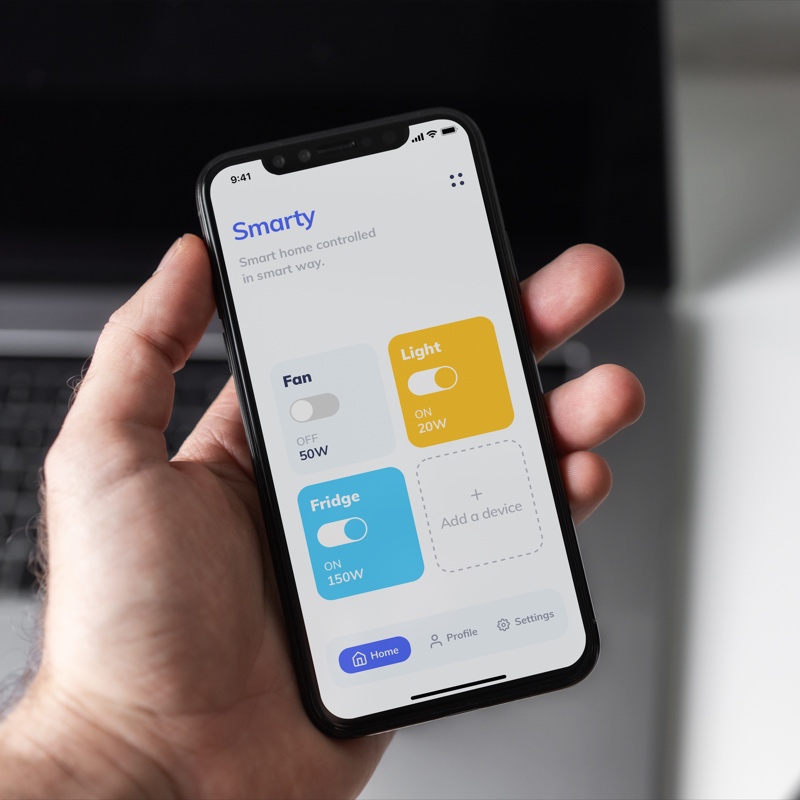 Image of smart home iot application smarty on mobile screen