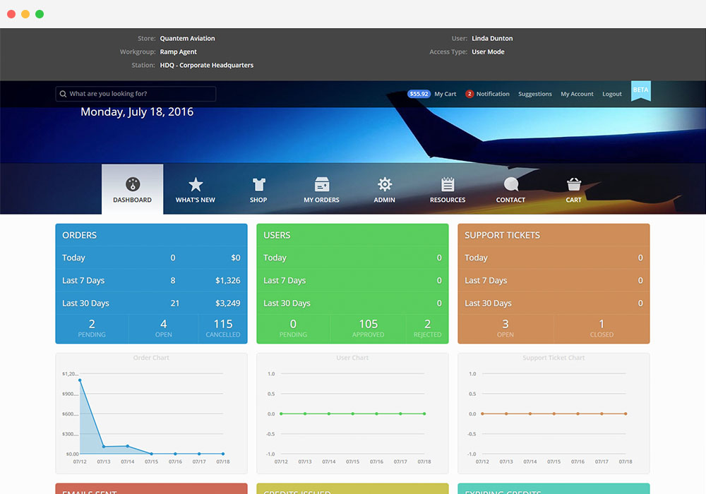 Dashboard of Incentex Web app