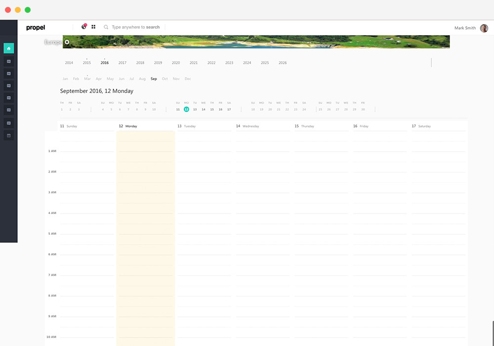 calender page in the trip planner web app