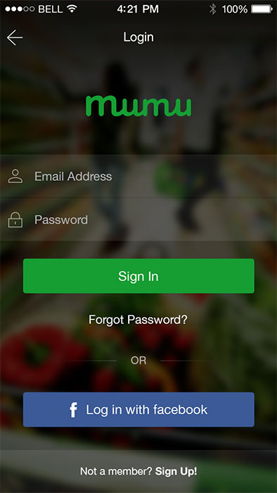 sign in page of online grocery shopping mobile app