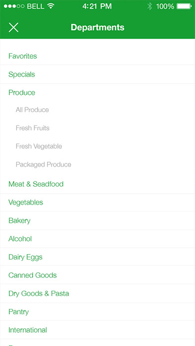 category list of online grocery shopping mobile app