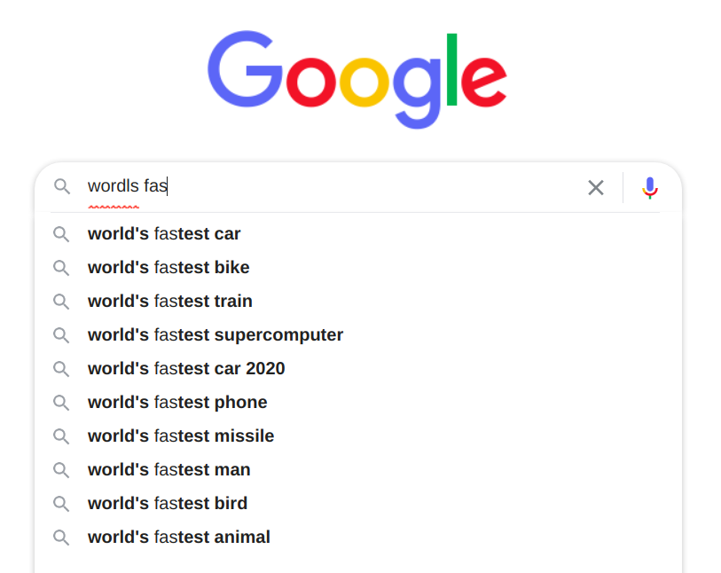 Screenshot of Google Autocompleting Search Query